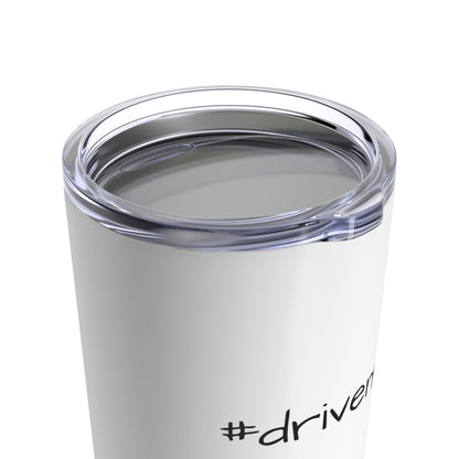 #drivemore 20oz white tumbler with lid close up