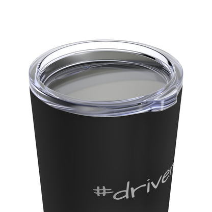 #drivemore 20oz black tumbler with lid close up